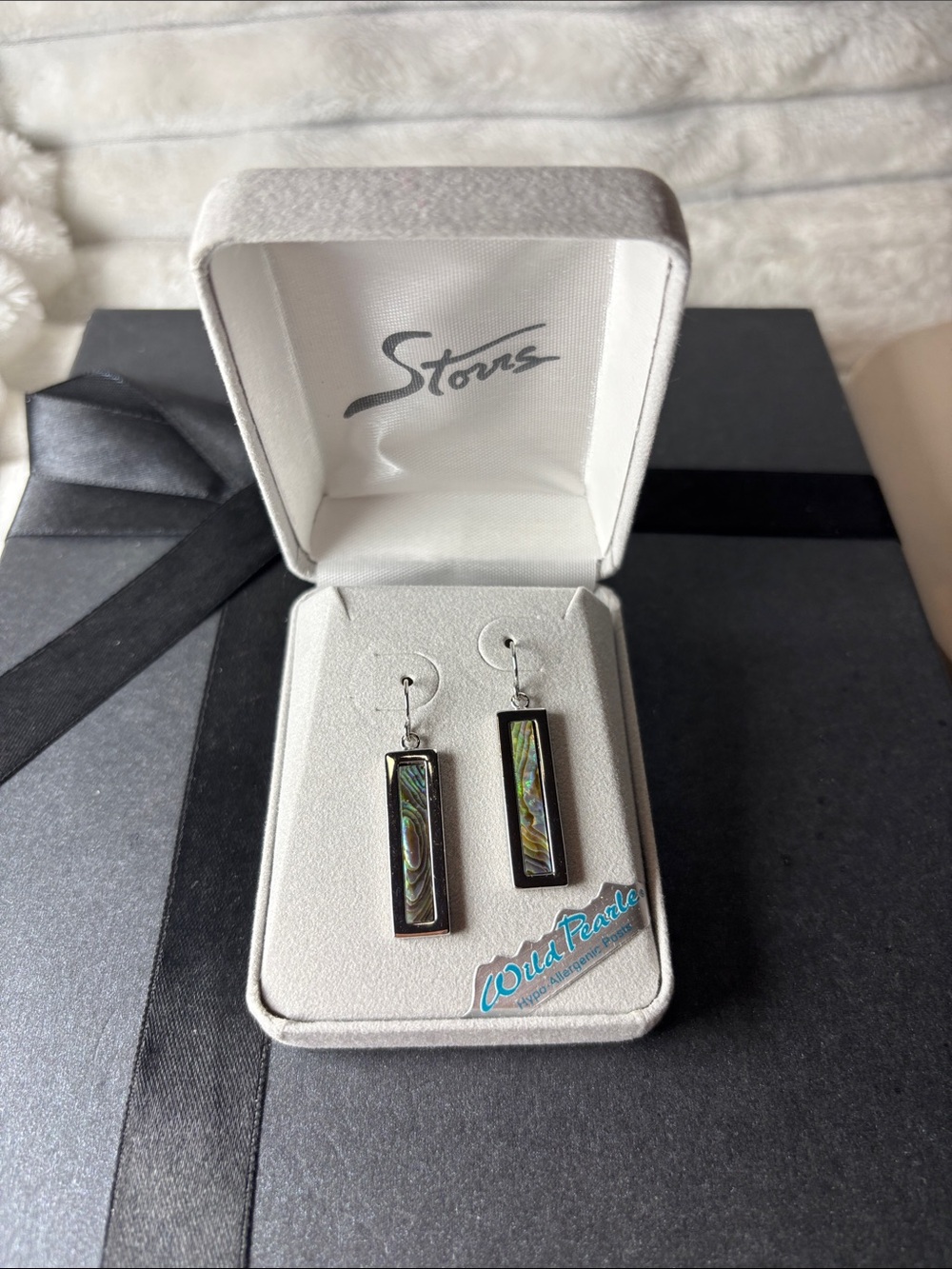 Abalone Inlay Rectangular Drop Earrings - Iridescent NWT